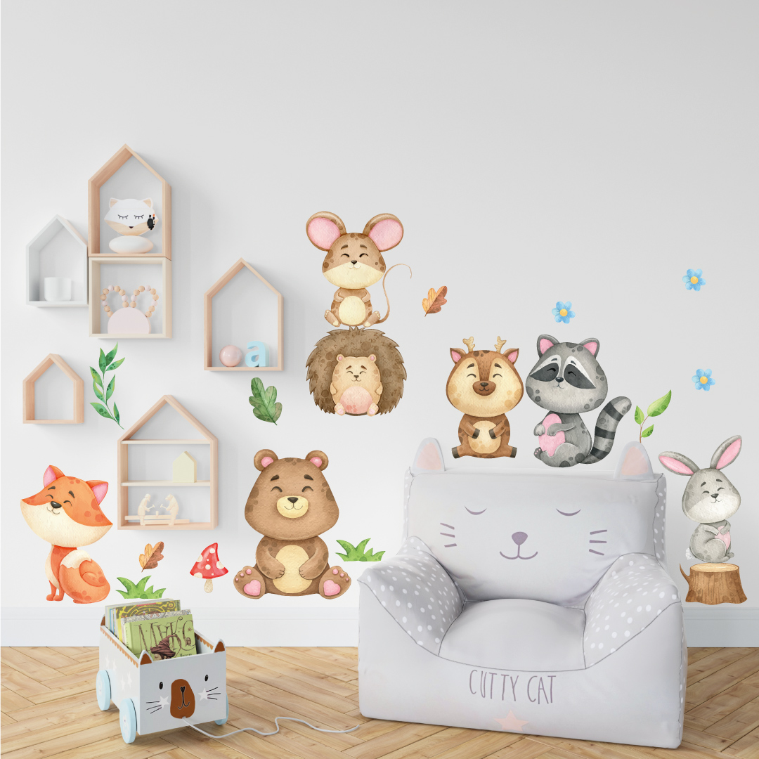 Vinilo Decorativo Animalitos del Bosque Acuarela