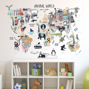 Mapamundi Infantil con Animales Estilo Nórdico